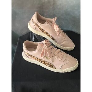 Puma Club Leather Sneakers Women's Rose Quartz Leopard Print Casual Shoes Size 8